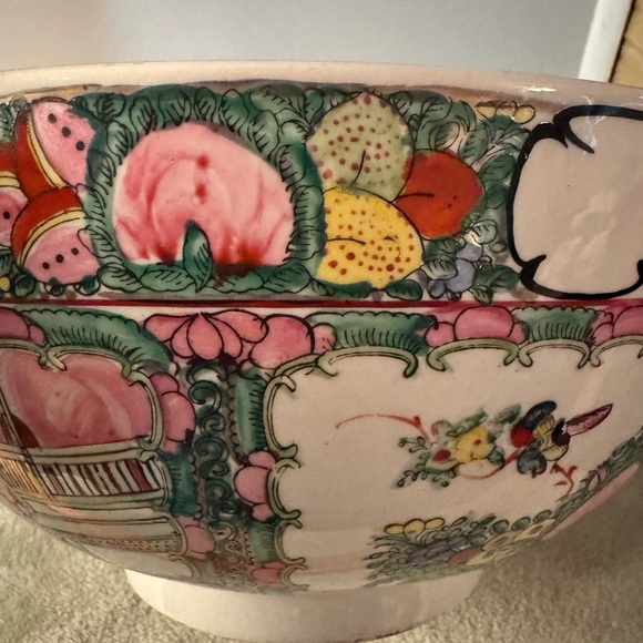 Vintage Chinese Famille Rose Medallion Porcelain Bowl Hand Painted W WOOD STAND - Picture 14 of 16